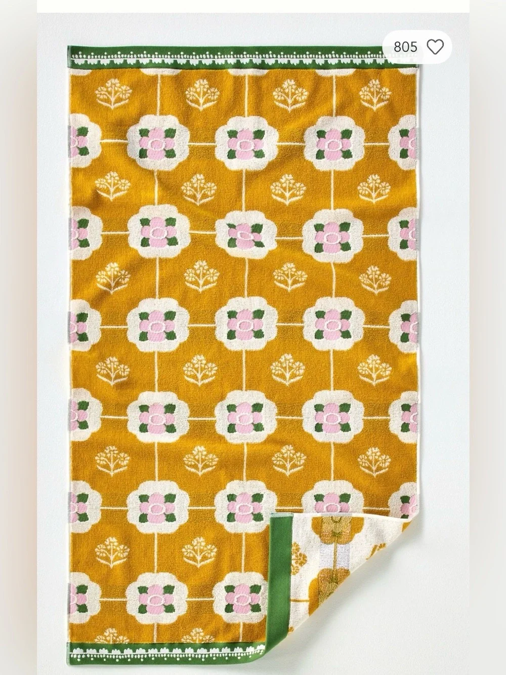 Anthropologie Grand Bath Linen flora ochre towel cotton woven floral 30x54